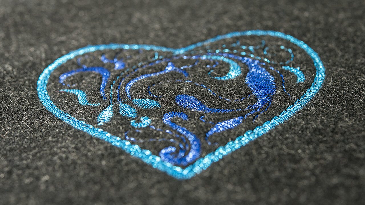 Embroidery of a blue heart